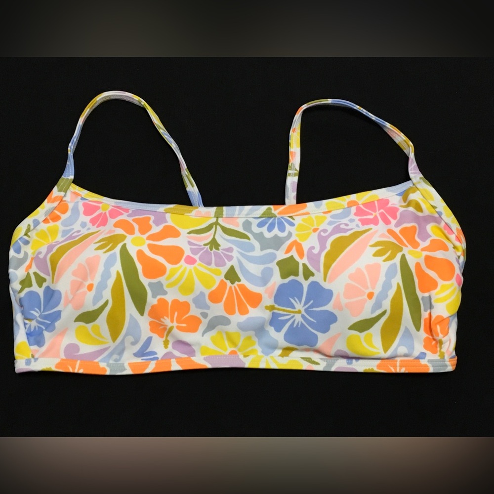 Wild Fable Size L (12-14) Floral Square Neck Long Waist Tie Bralette Bikini Top